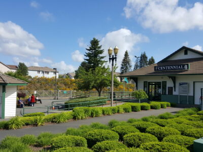 Landscaping near the train platform at Centennial Station.