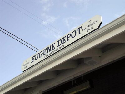 The sign identifying Eugene Depot.