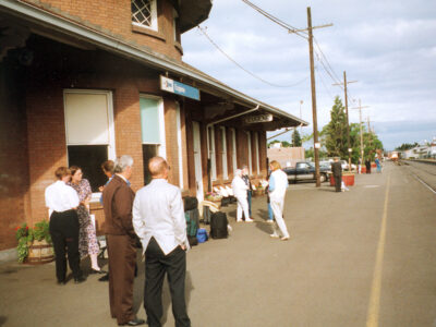People waiting for the train at Eugene station