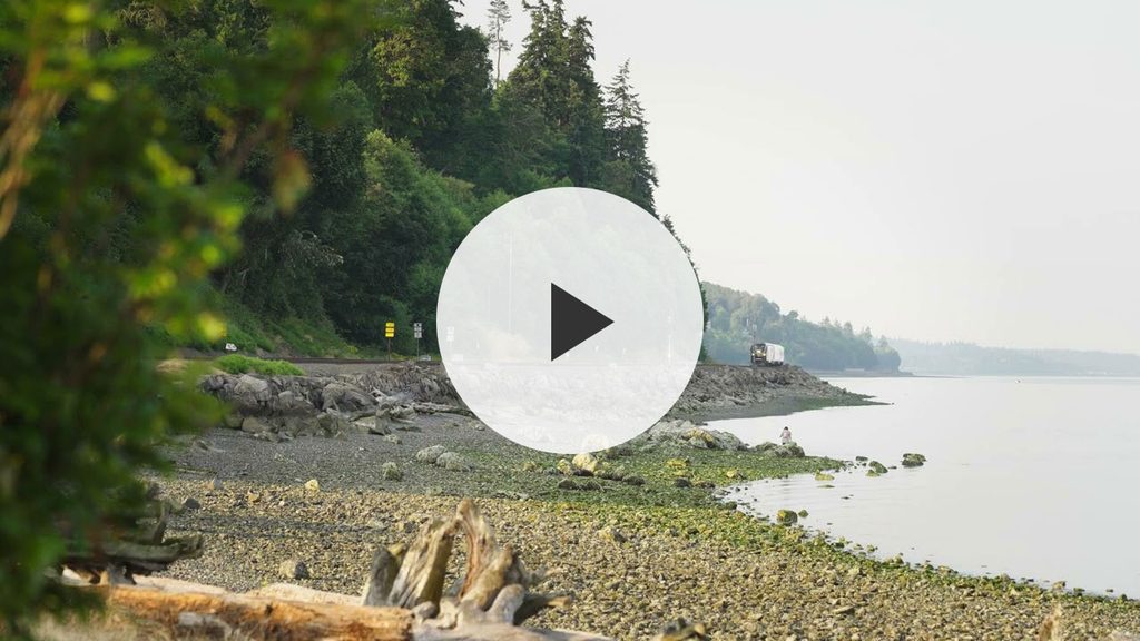 Watch a new Amtrak Cascades train round a bend along Puget Sound